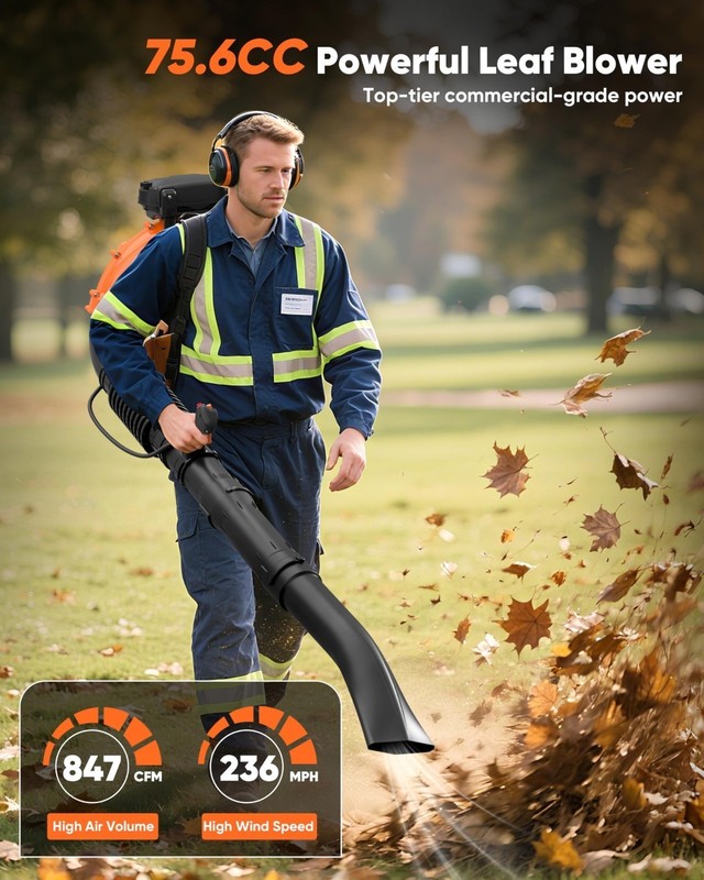 Leaf Blower 75.6cc 2-Stroke Backpack Gas Powered Leaf Blower 847CFM 236 MPH gallery