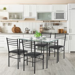 Costway 5PC Home Kitchen Dining Set Tempered Glass Top 4 Chairs Modern Design