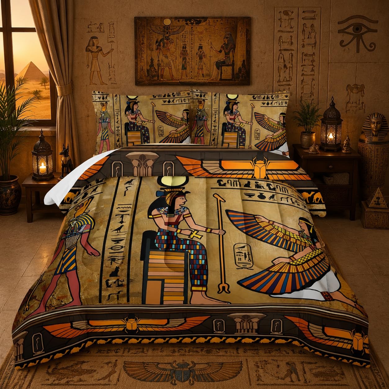 Nttopship Ancient Egypt Comforter Bedding Set 2 Pillowcase Queen Size Pharaoh gallery