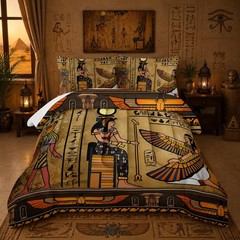 Nttopship Ancient Egypt Comforter Bedding Set 2 Pillowcase Queen Size Pharaoh