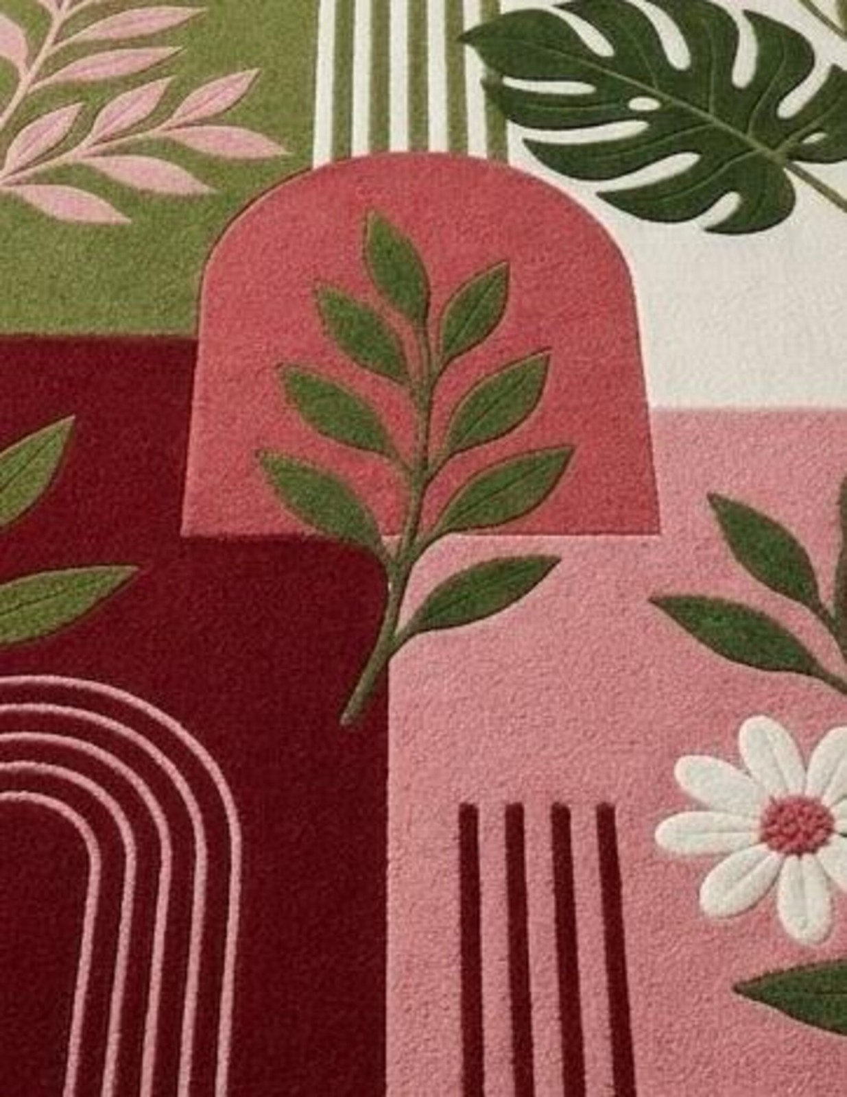 Modern Botanical Tufted Rug Handmade Wool Area Rug Pink Green Floral Carpet gallery