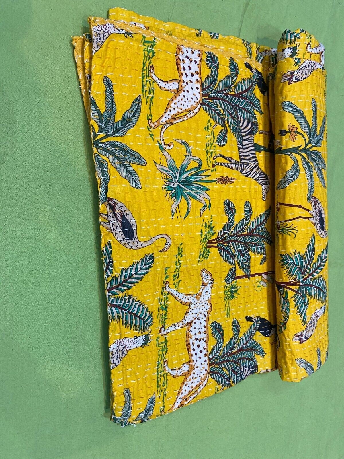 Indian Handmade Jungle Print Traditional Multi Patchwork kantha Throw gallery