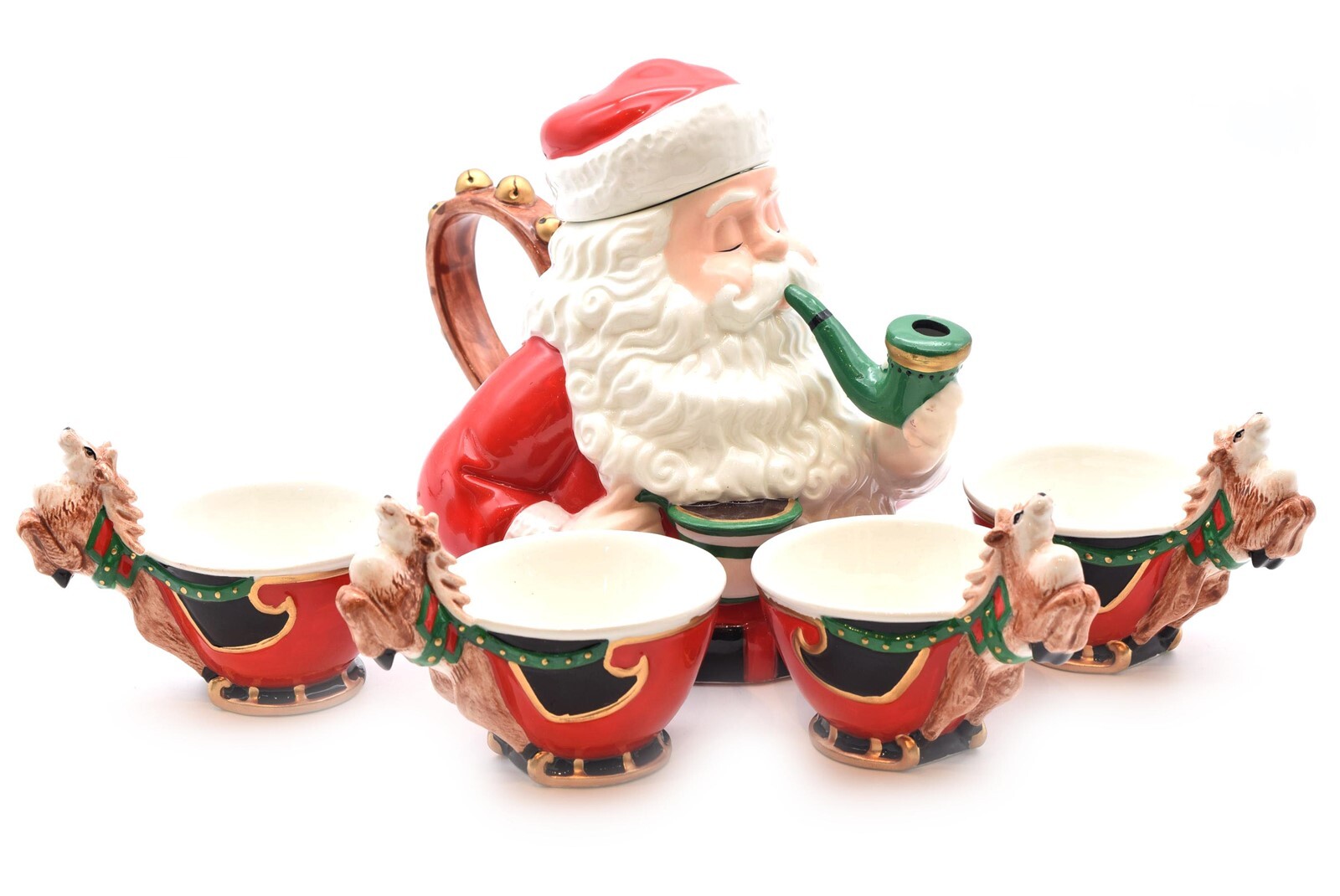 Department 56 Christmas Tea Set Jolly St Nick Teapot & 4 Teacups Brand New gallery