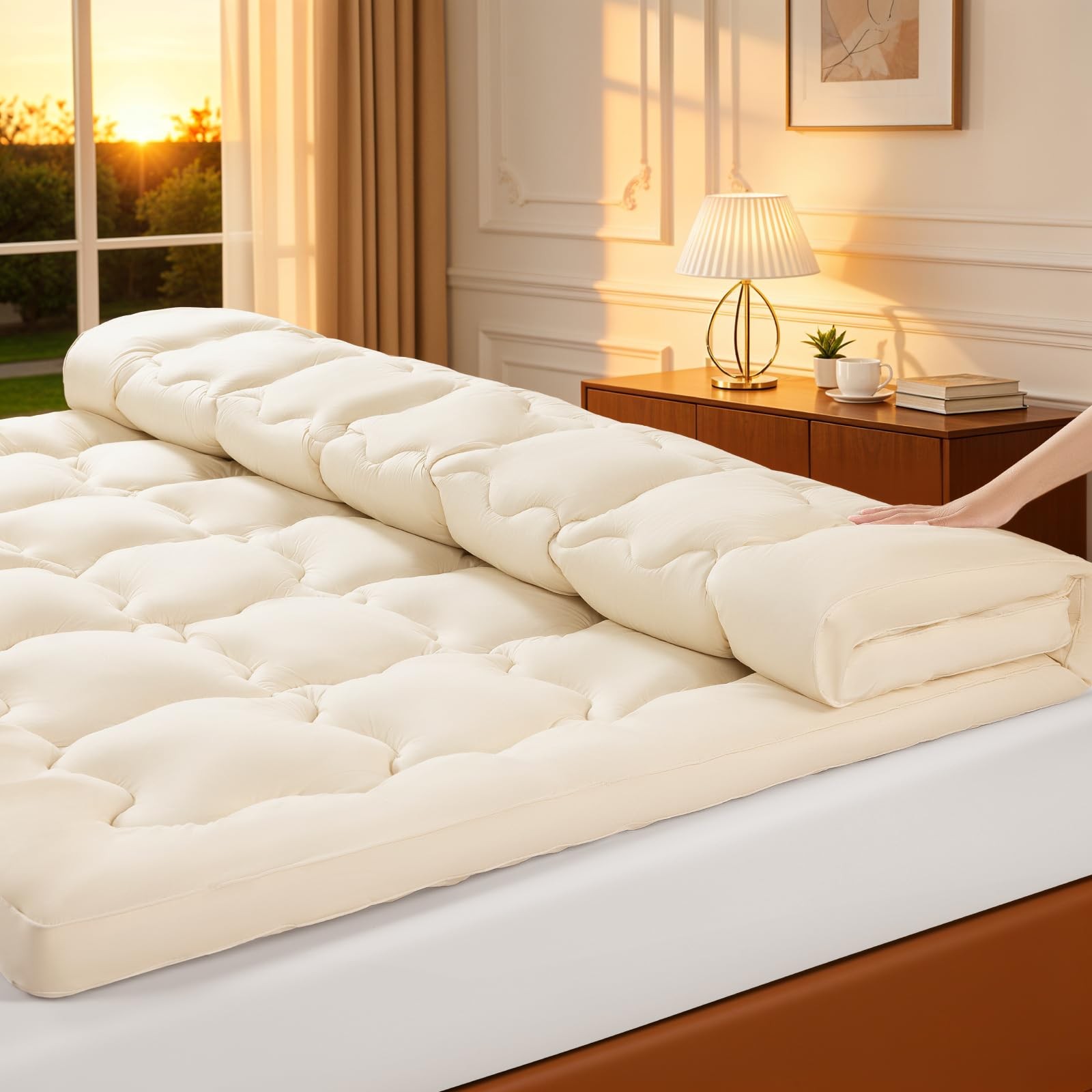 Luxury 100% Organic Wool Mattress Topper, Extra Thick Wool Mattress Pad for B... gallery