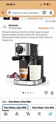 Electactic Espresso Machine 20 Bar, Stainless Steel with Touch Screen,