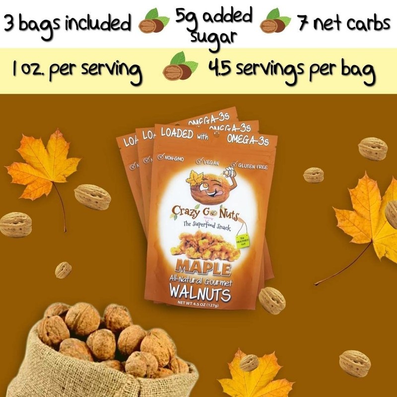 Crazy Go Nuts Maple Glazed Walnuts - Superfood Snack, 13.5 Oz 3-Pack gallery