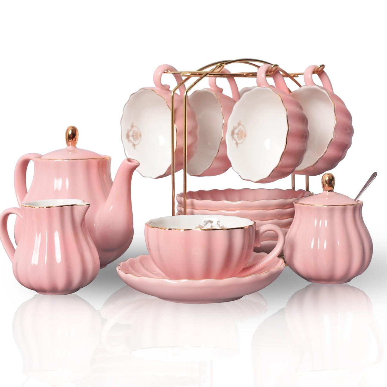 Sweejar Porcelain Tea Sets British Royal Series, 8 OZ Cups & 8 Ounces, Pink gallery