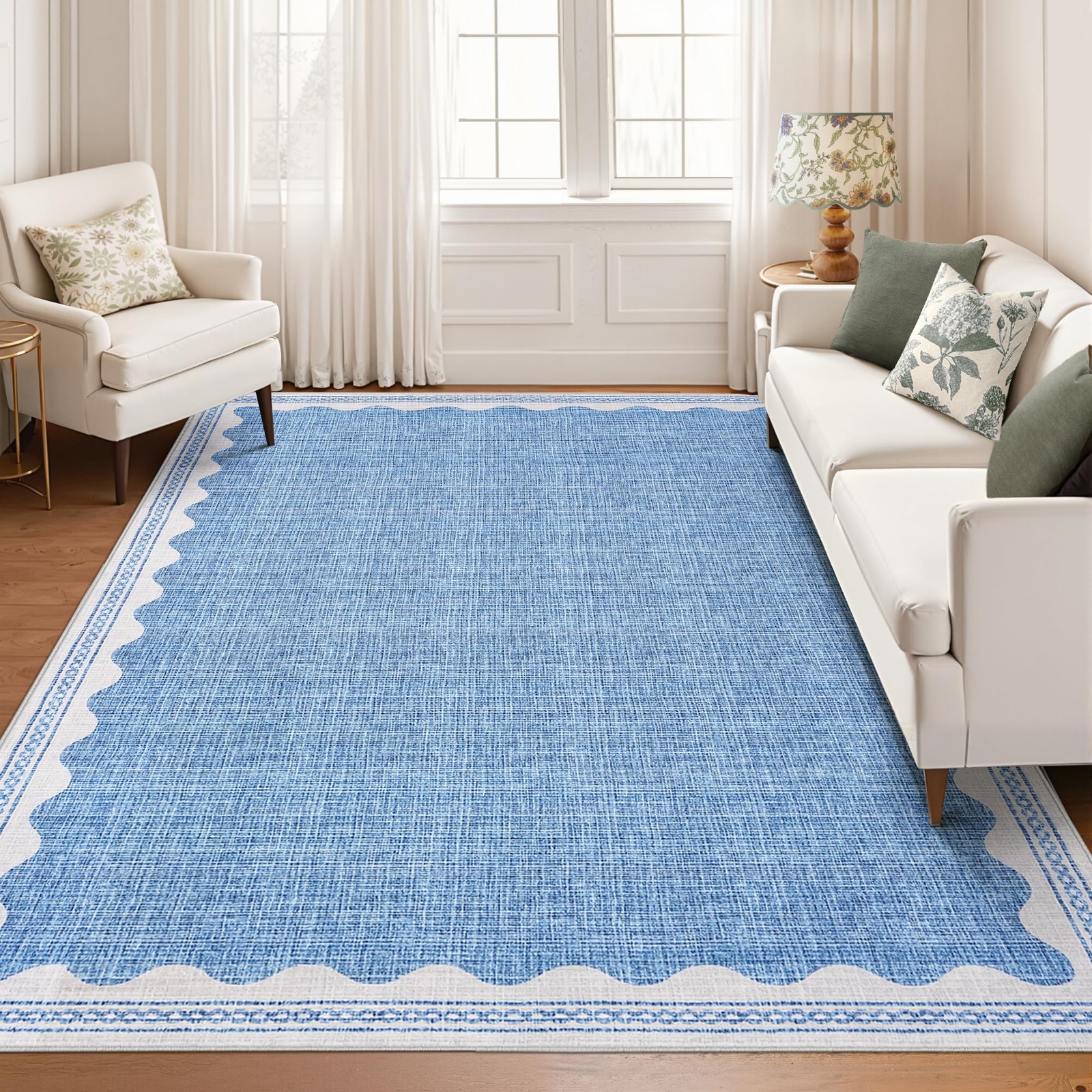 Luxloom Modern Bordered Area Rug 5X7 Washable Rugs Contemporary Scalloped gallery