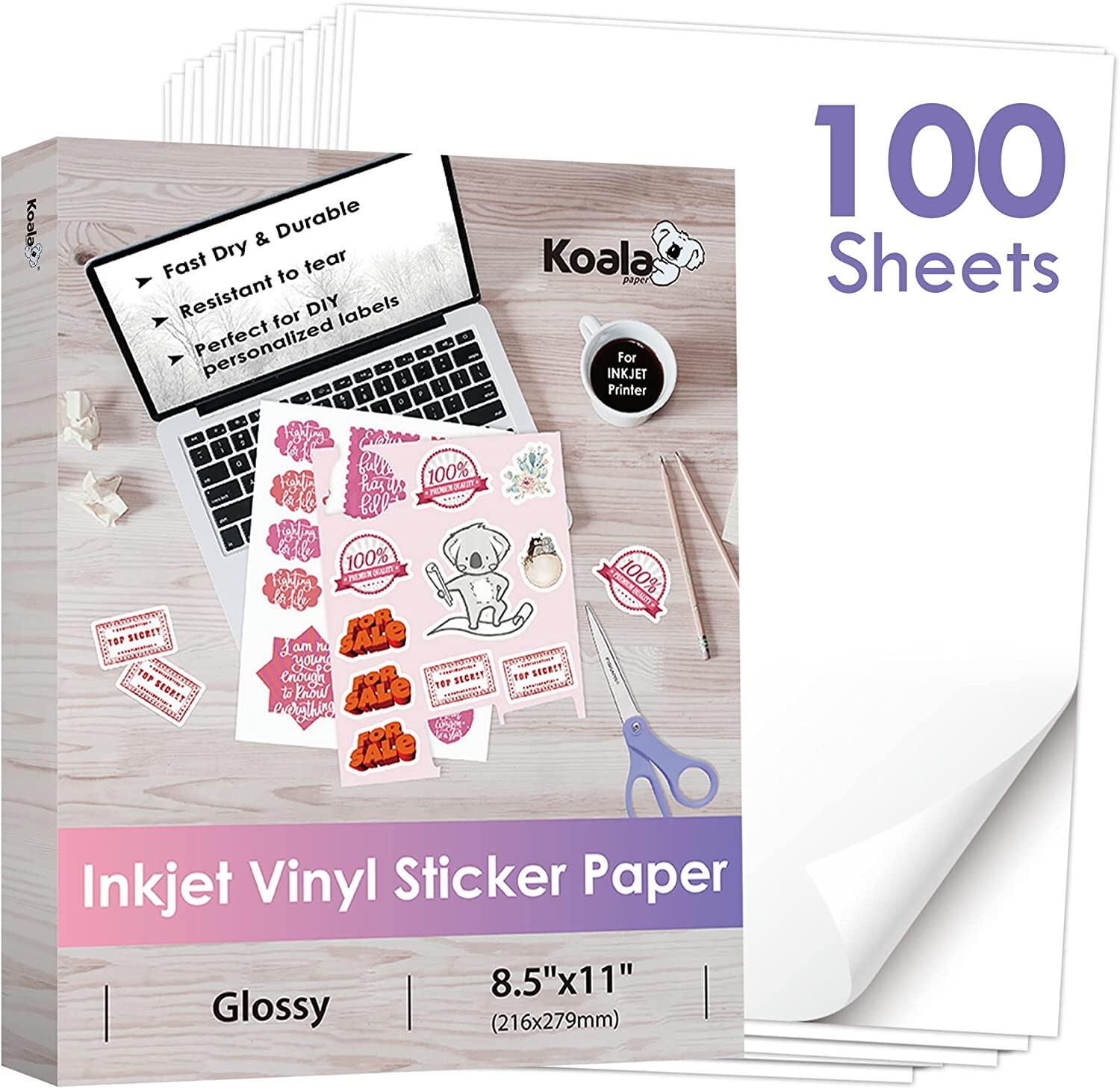Bulk 100 Printable Vinyl Sticker Paper Glossy White Waterproof Inkjet Laser gallery