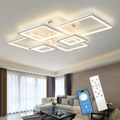 6-Ring LED Ceiling Light w/ Remote – Dimmable White for Bedroom & Living Room