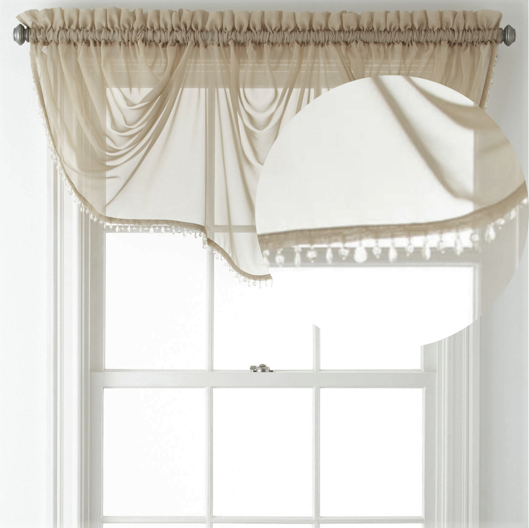 1PC WEAVY BEADED WATERFALL VALANCE VOILE SHEER WINDOW CURTAIN ROD POCKET TOPPER gallery