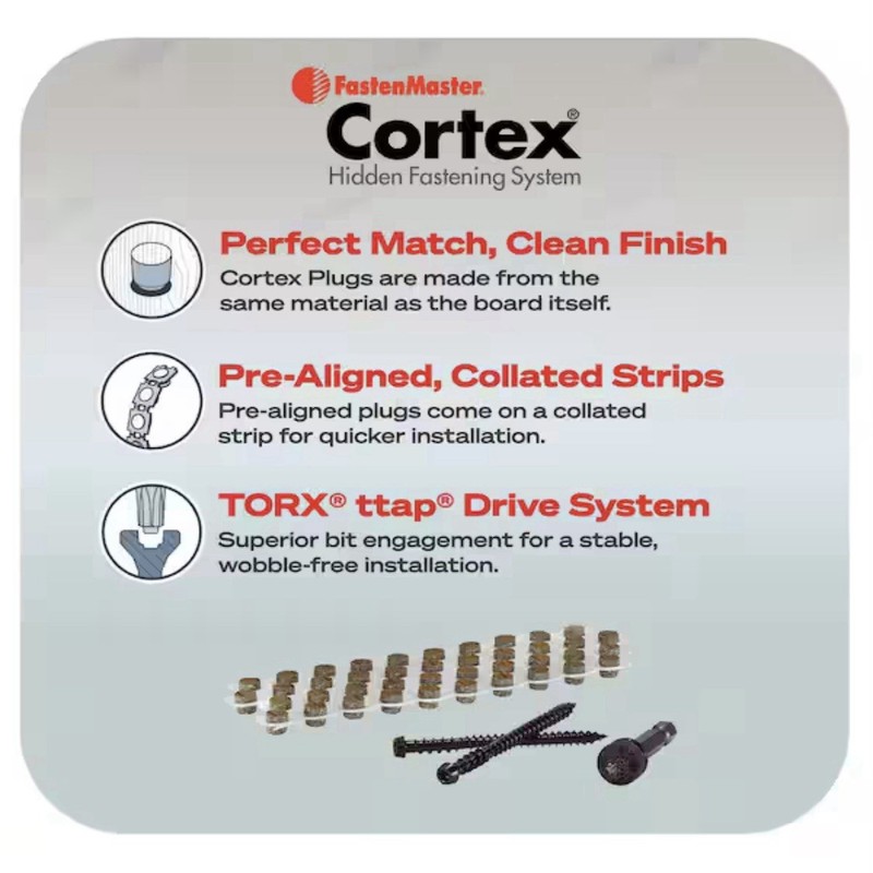 FASTENMASTER Cortex Hidden Fastening System Trex screws & Plugs in Island Mist gallery