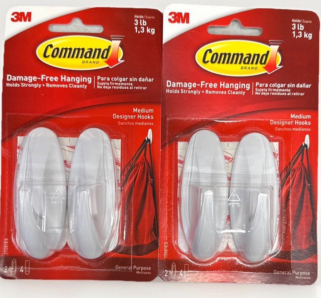 3M Command 2 Medium Designer HOOKS 4 STRIPS Multi-Use White 17081 - 2 Packs {59 gallery