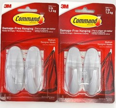 3M Command 2 Medium Designer HOOKS 4 STRIPS Multi-Use White 17081 – 2 Packs {59
