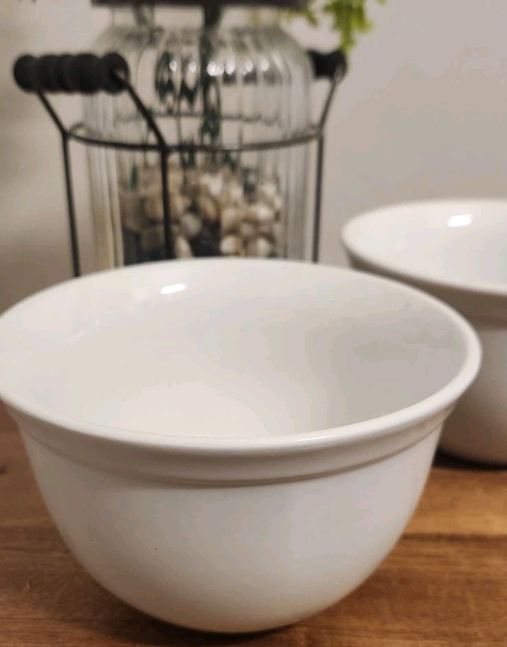 2 Pottery Barn White Ceramic Medium Sized Heavy Duty Mixing Bowl Oven to Table gallery