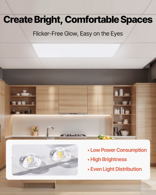 VEVOR 2x4 FT LED Flat Panel Light 7800LM Ceiling Fixture 4000K/5000K/6000K 2 PCS gallery
