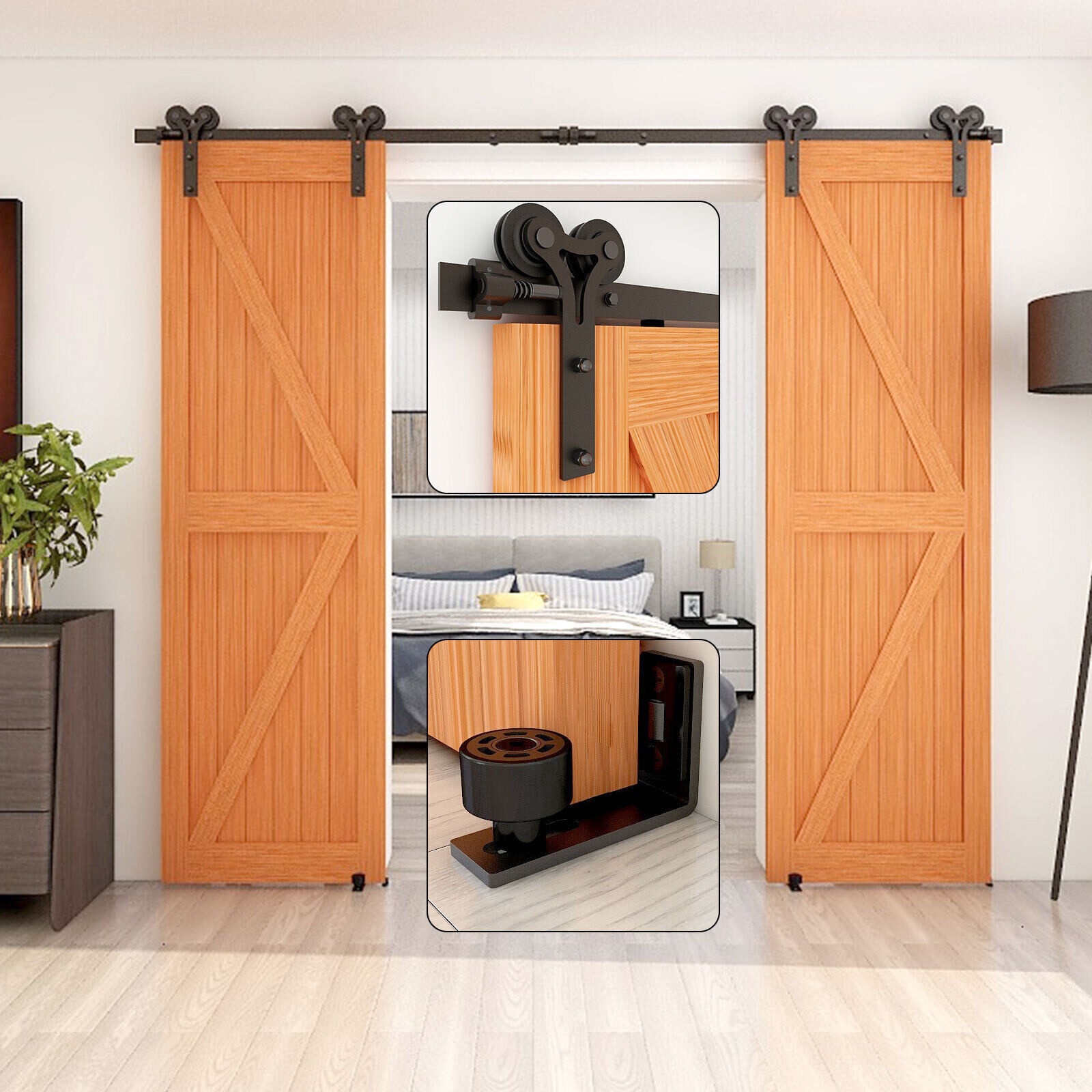 4-16FT Sliding Barn Door Hardware Track Kit & Adjustable Floor Guide for 1/2Door gallery