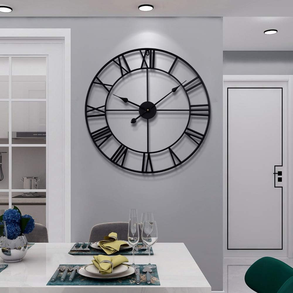 24 Inch Large Wall Clock for Living Room Decor, Black Metal Silent Non Ticking B gallery