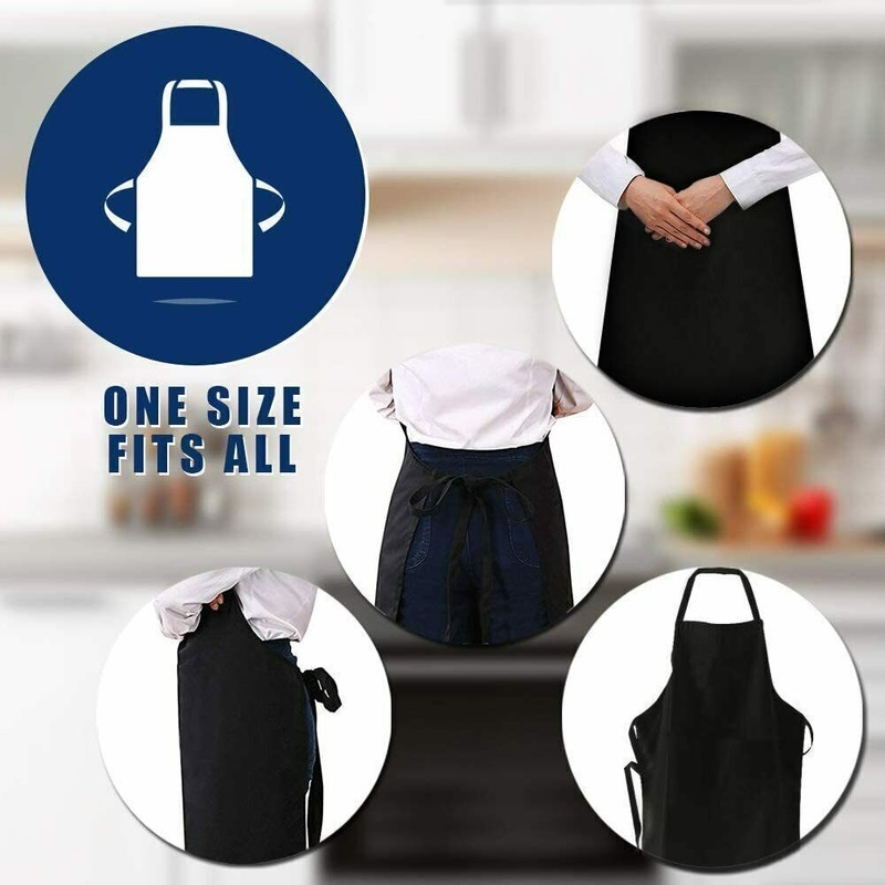 Solid Cooking Kitchen Restaurant Bib Apron Unisex Dress Black with 2 Pocket 1-4 gallery