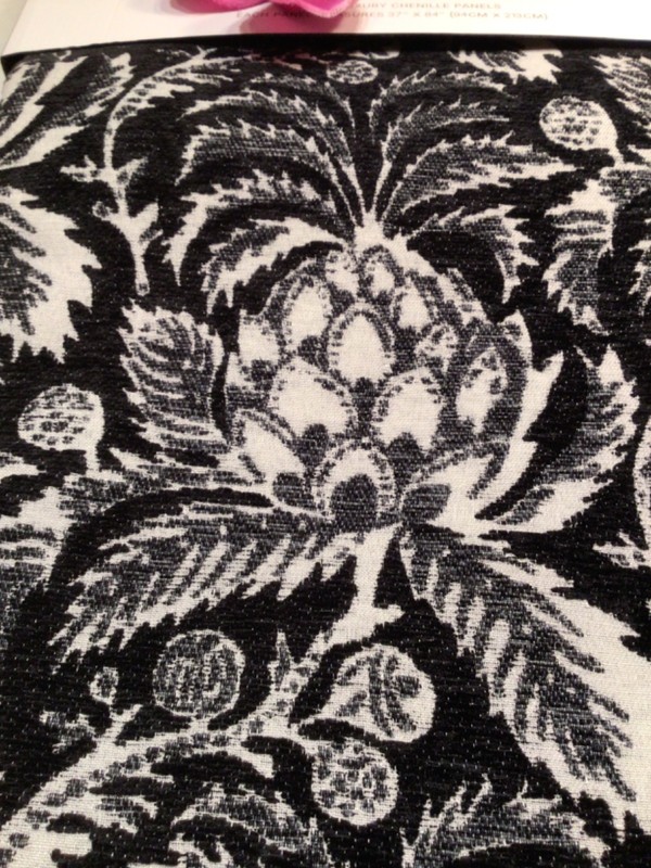 STUDIO 9 Curtain panels Aretha Chenille Black white 37 x 84 Botanical Print gallery