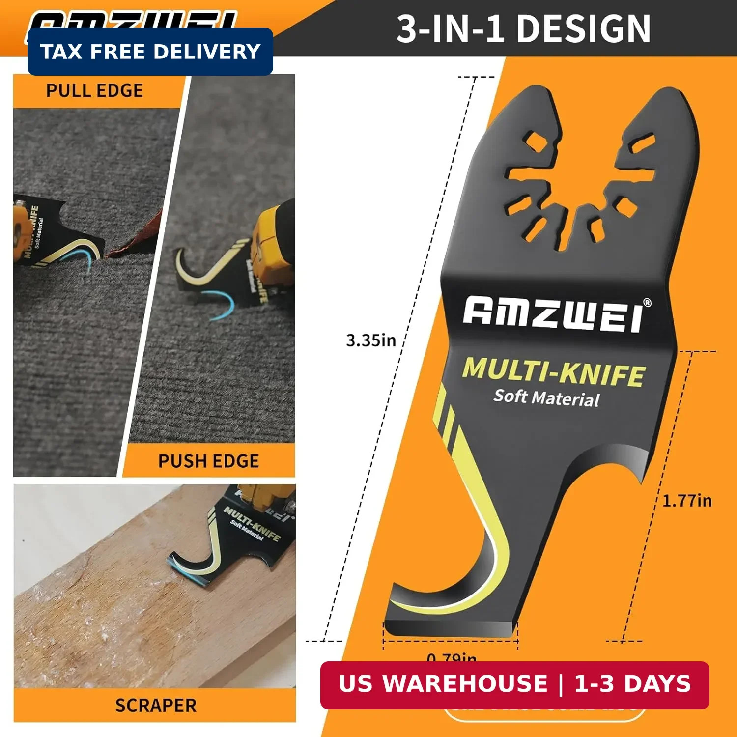 AMZWEI 6PCS Hook Knife Oscillating Multi Tool Blade, Triped-Edge Push Pull Scrap gallery