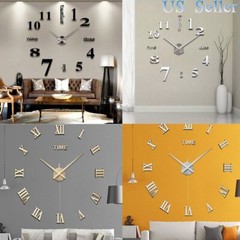 3D Large Mirror Surface Wall Clock Modern DIY Sticker Office Home Shop Art Decor