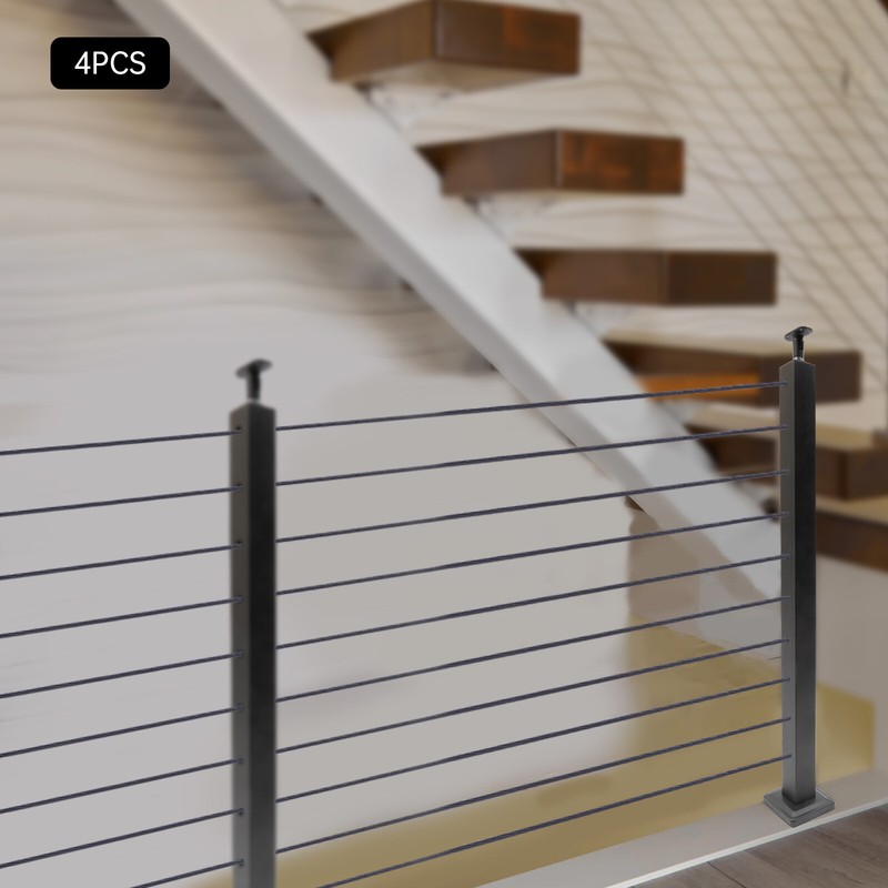 4pcs Cable Railing Posts Deck Railing 36"x2"x2" Black Posts With Holes gallery