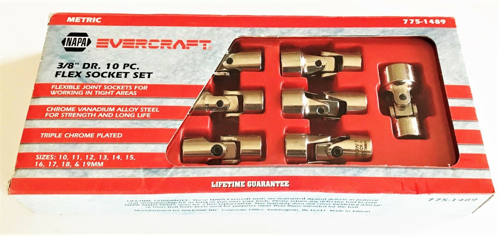 10pc NAPA EVERCRAFT PROFESSIONAL FLEXIBLE UNIVERSAL FLEX SOCKET SET MM 775-1489 gallery