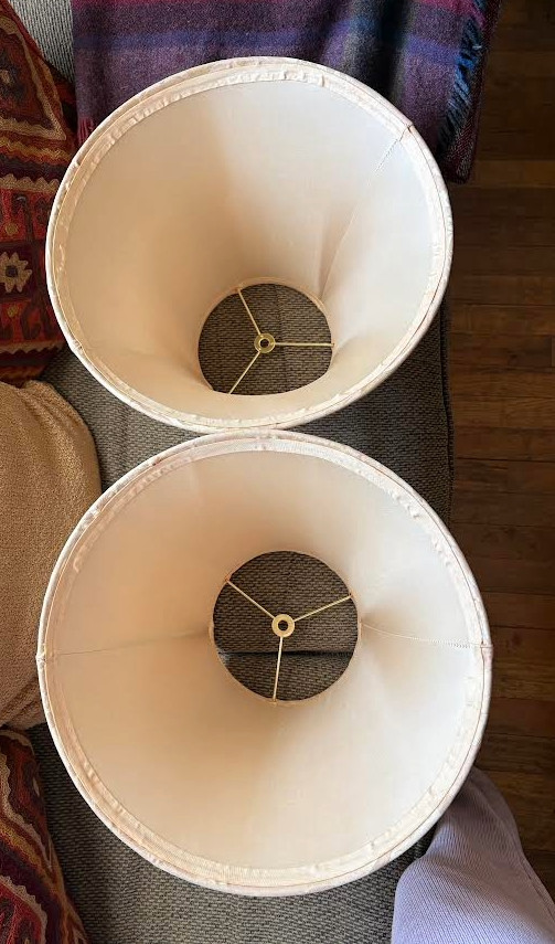 Vintage Pair Victorian Style Flared Bell Shape Fabric Lamp Shades 11"H x 14"Dia gallery
