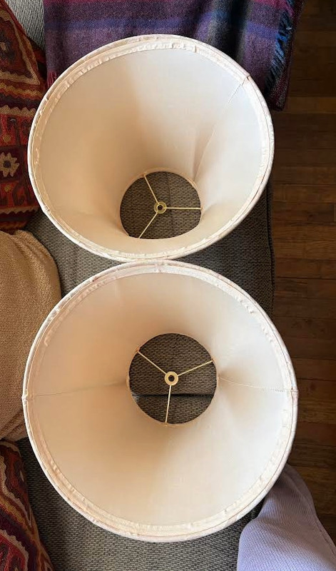 Vintage Pair Victorian Style Flared Bell Shape Fabric Lamp Shades 11"H x 14"Dia gallery