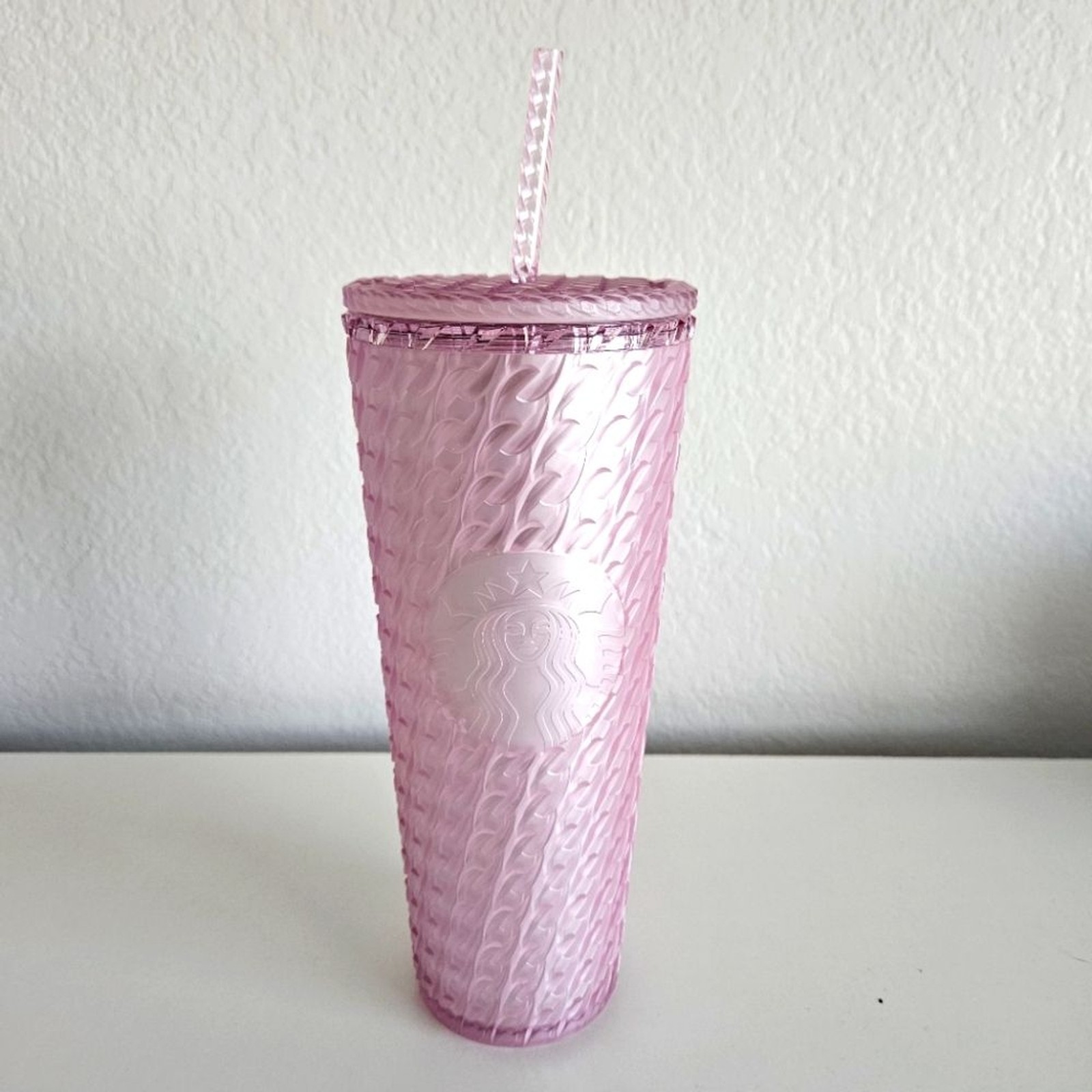 NWOT Starbucks Pastel Pink Textured Cold Beverage Travel Tumbler Straw Cup 24oz gallery