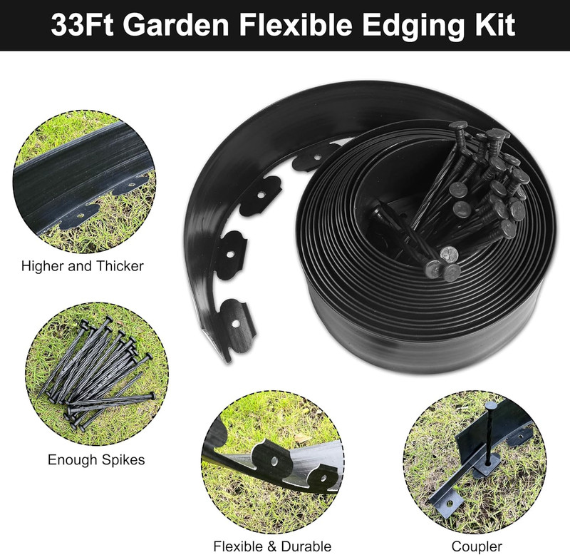 Landscape Edging No Dig 4 Inch Tall 33FT Garden Edging with 30 Spikes, Landscape gallery