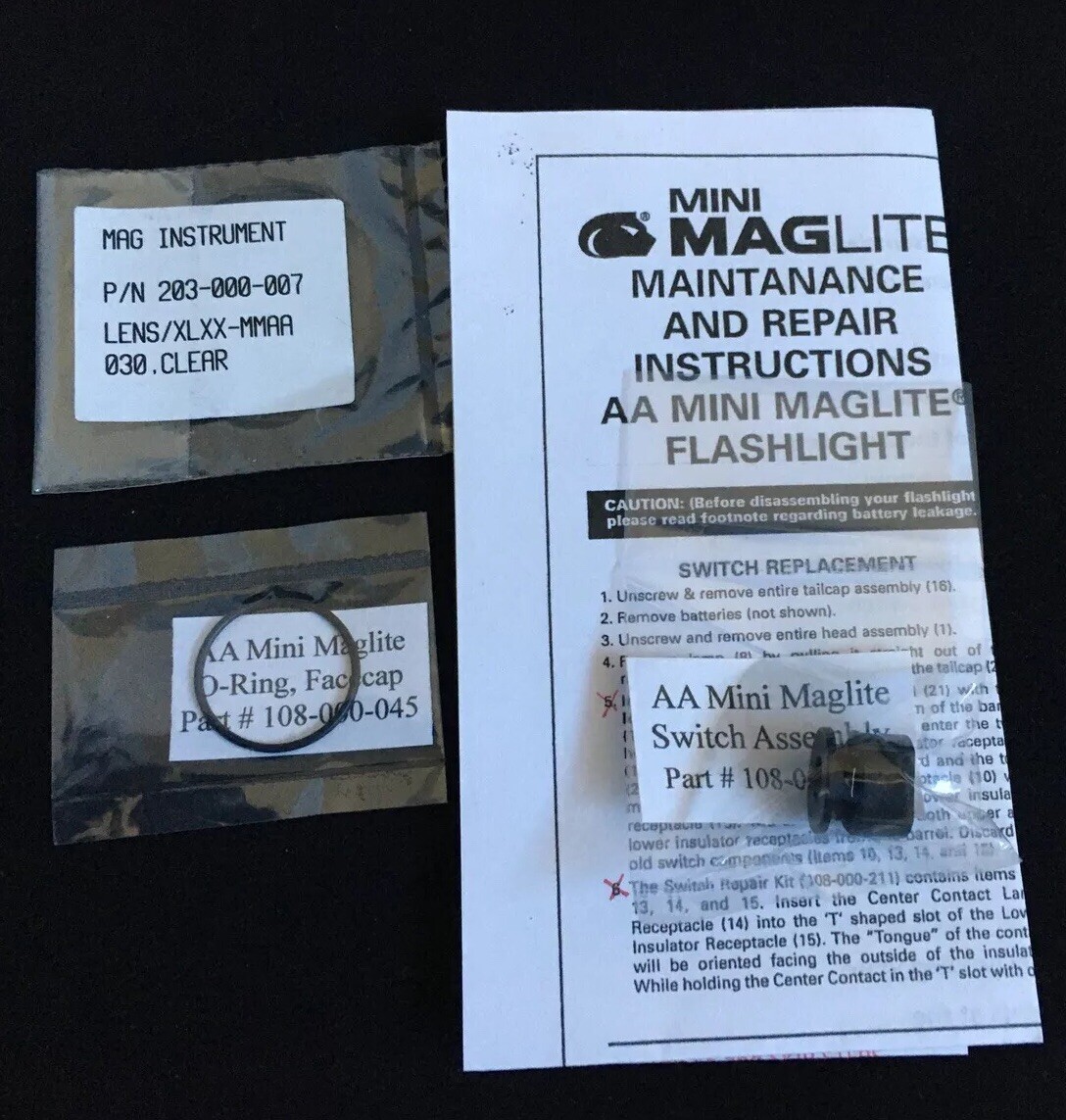 Authentic "AA" Mini Maglite Repair Switch Assembly 108-000-211 And Lens Combo gallery
