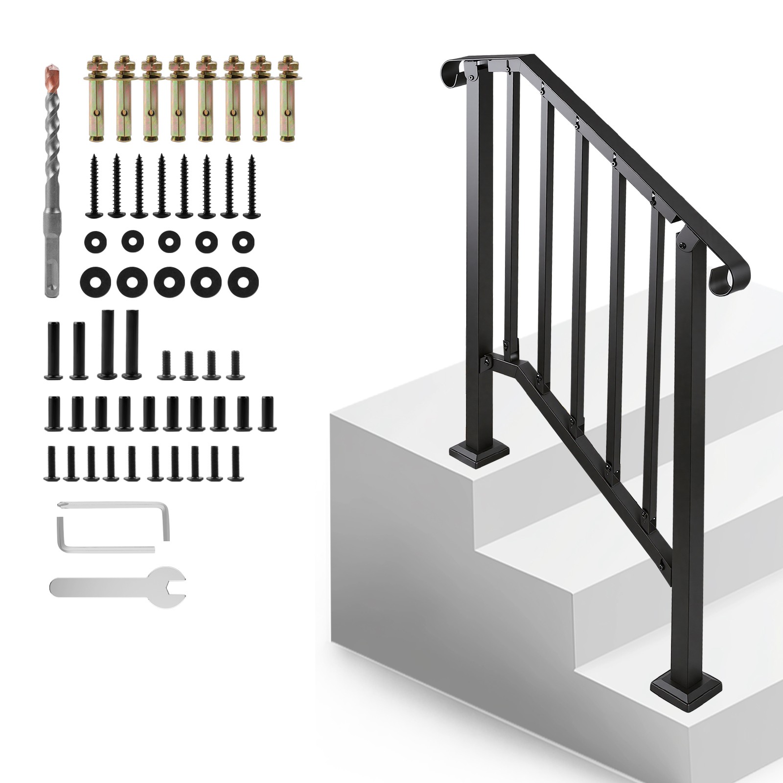 Handrails for Outdoor Steps Matte Black Wrought Iron, Stair Railing for 2-3 Step gallery