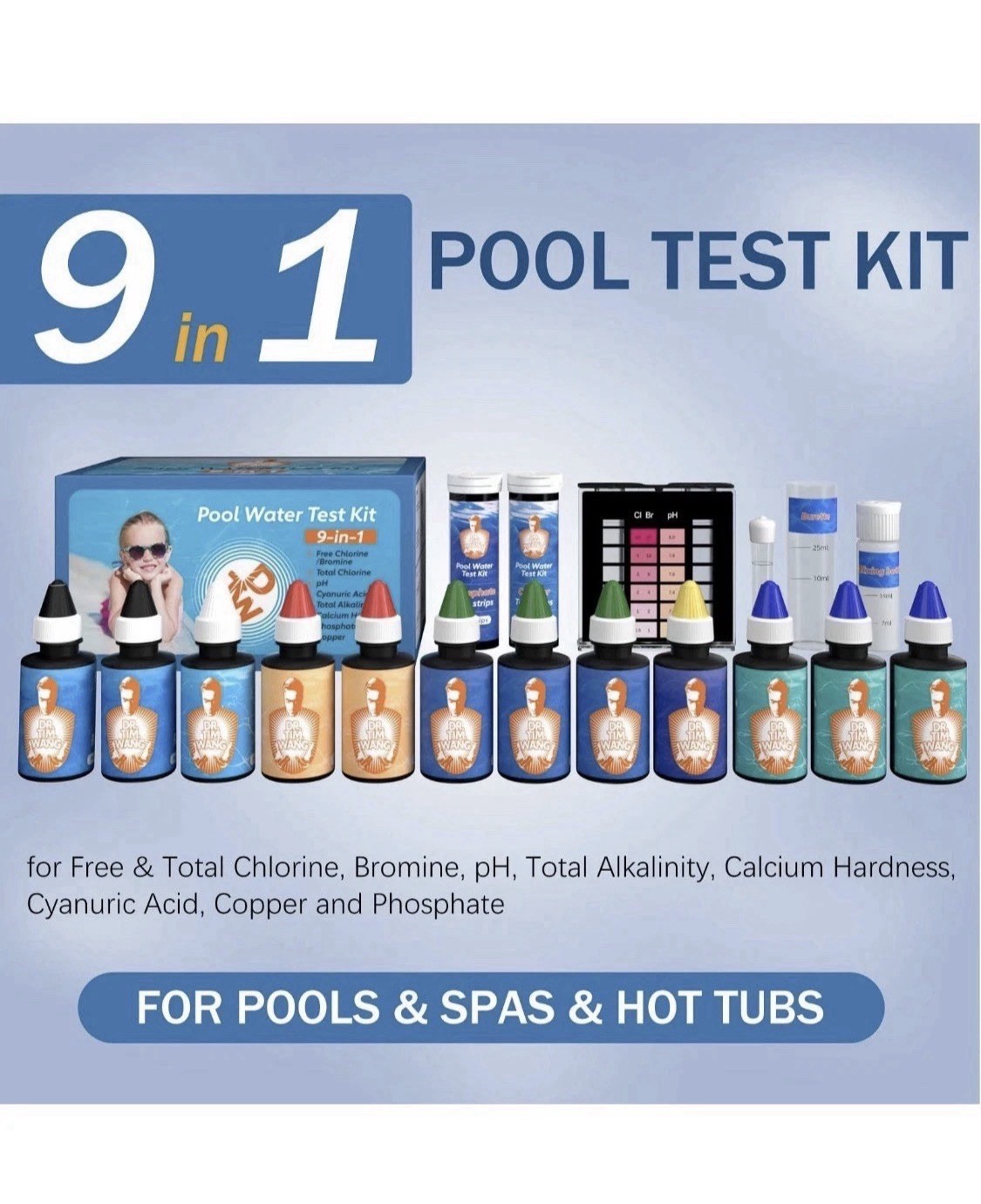 9 Way Pool Test Kit Hot Tub and Spa Water Chemical Test Kit for pH & Total C... gallery