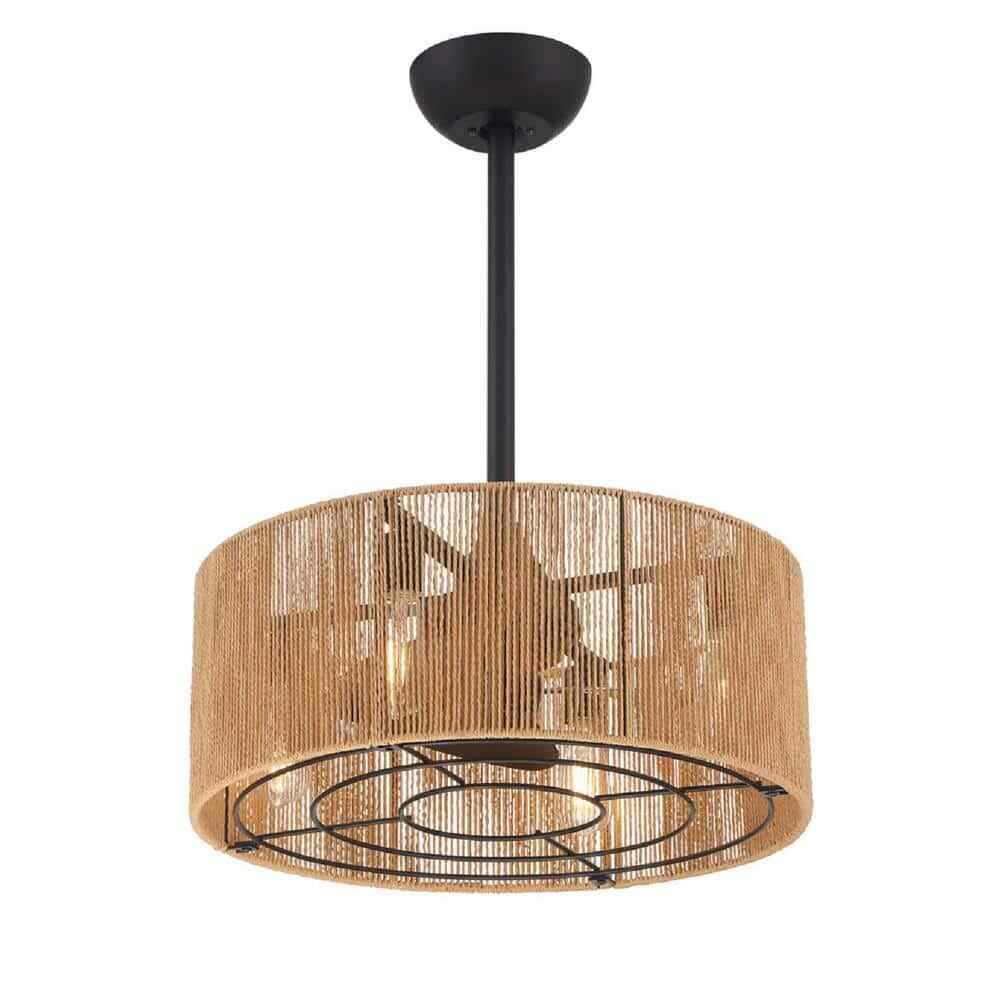 Hampton Bay Montabel 22 in. Indoor Matte Black and Natural Ceiling Fan w/ Remote gallery