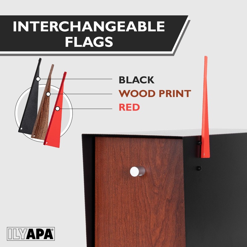 Post Mount Modern Mailbox Black Powder Coated & Redwood Grain Magnetic Door gallery