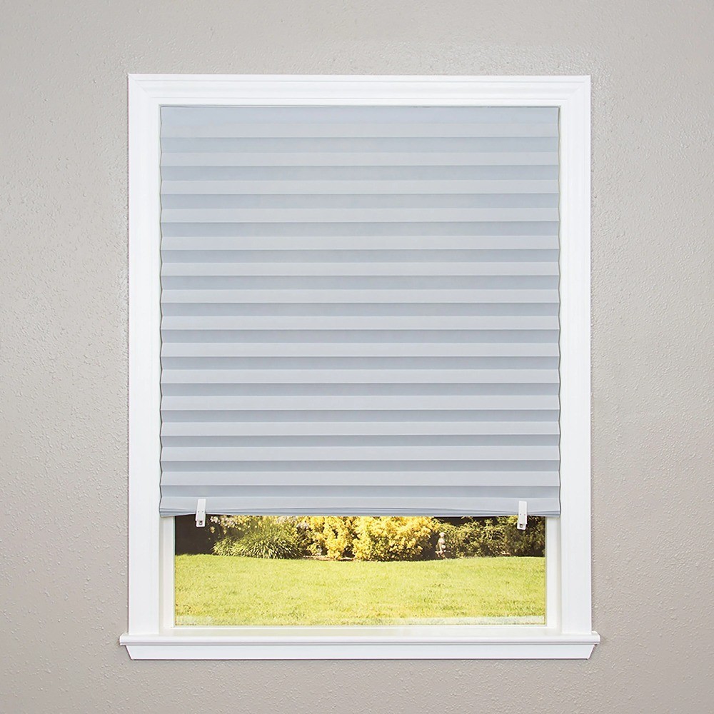 Gray Room Darkening Pleated Paper Window Shade 36 x 72 Inch No Tools gallery