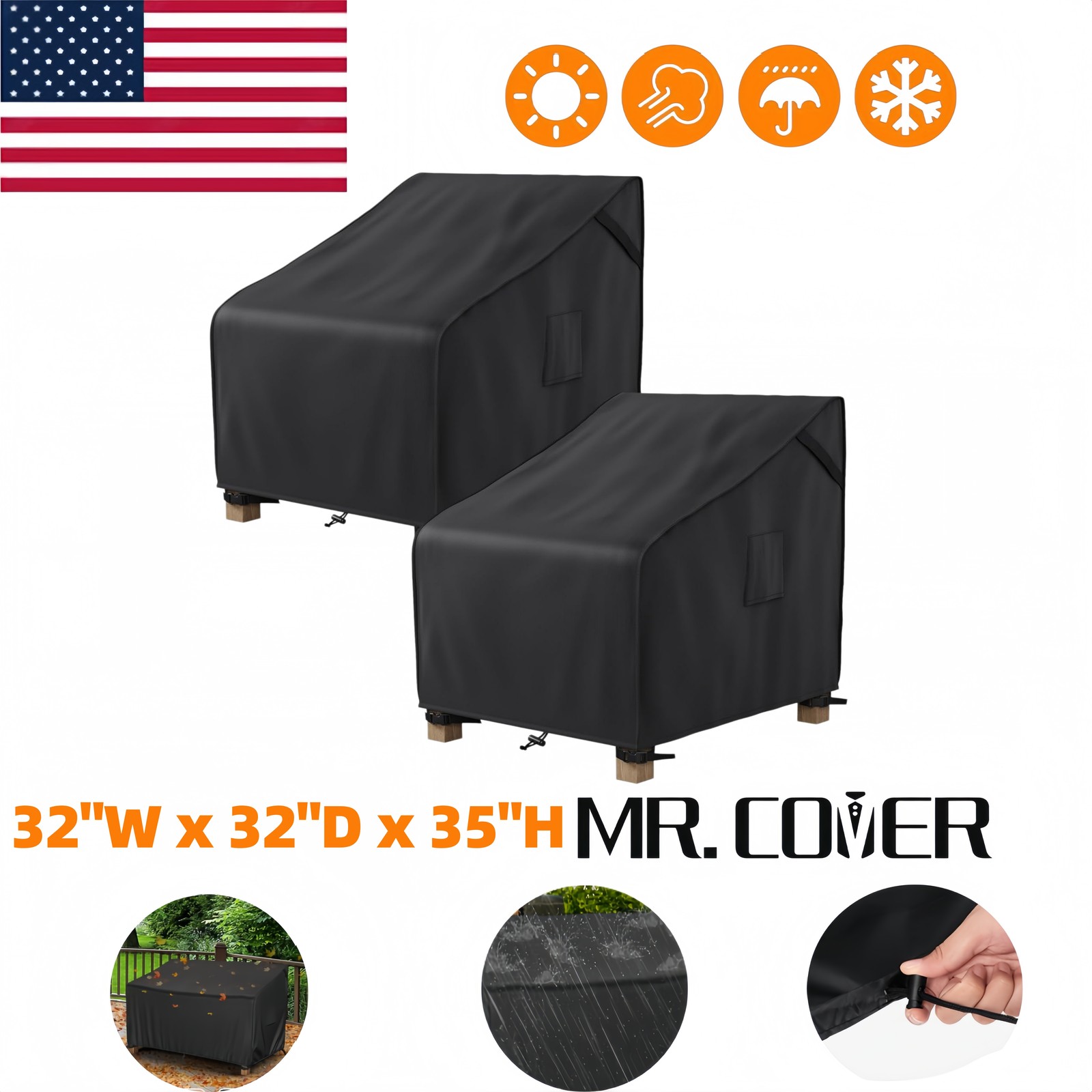 MR.COVER 32" Patio Chair Covers 2 Pack, Waterproof Outdoor, UV & Windproof gallery