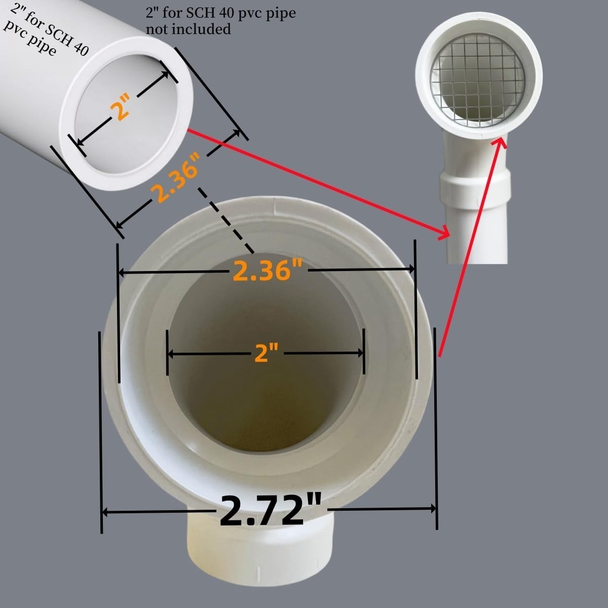 2" DWV PVC 90 Degree Termination Vent With Stainless Steel Screen gallery