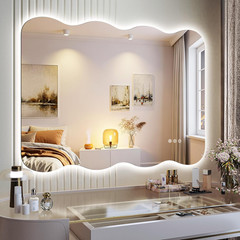 Dimmable LED Wavy Full Length Mirror – 40″x32″ Frameless Floor/Wall Mount