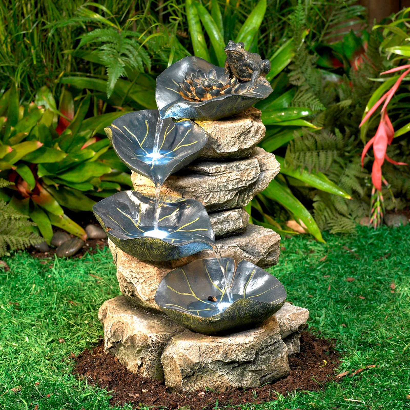 Frog and Four Lily Pad Rustic Outdoor Floor Water Fountain LED Light 21" Yard gallery