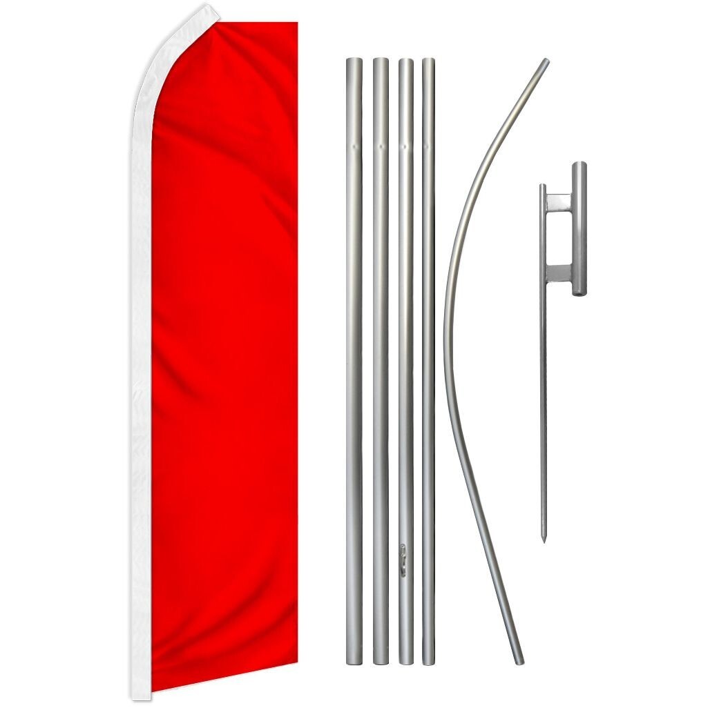 Red Solid Color Plain Super Swooper Flag & Flag Pole Kit & Ground Spike gallery