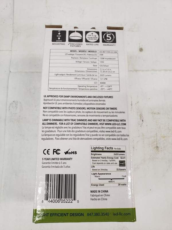 Light Efficient Design LED-8017E40-G2-DIM 20w LED Retrofit Bulb 4000K E26 Base gallery