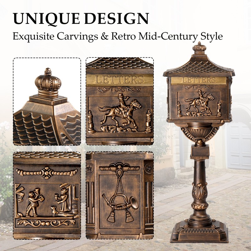 Large Post Mailbox with Post & Baffle Door, Heavy Duty Mail Box Cast Aluminum gallery