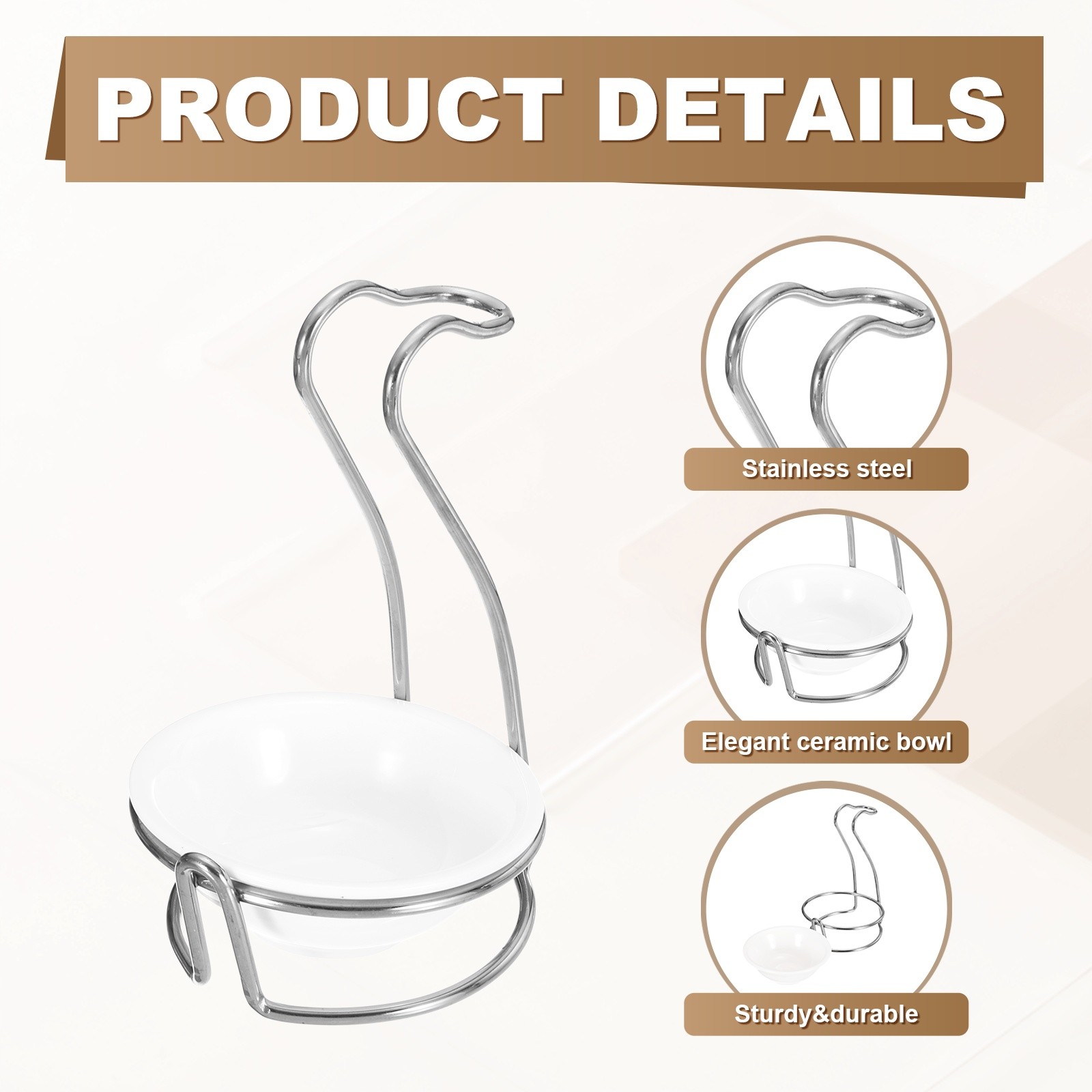 4.5x4.3x7.1 Inch Spoon Rest Holder with Round Ceramic Bowl, Silver gallery