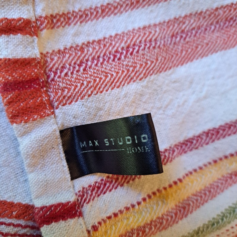 Max Studio Tablecloth Stripe White Red Orange Yellow Green 50"x75" Cotton& Flax gallery