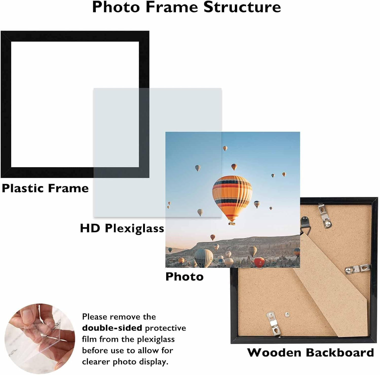 7x7 Black Picture Frame Square Wall Tabletop Photo Frame Plexiglass Display gallery