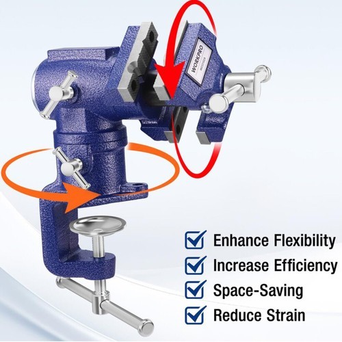 WORKPRO Dual Jaws Table Vise 2.5" & 1.5" 360° Swivel Clamp-On Bench Vise For DIY gallery