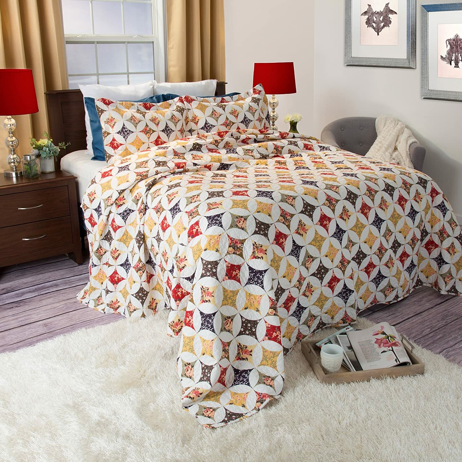 【NEW】LAVISH HOME 3-PIECE CASSANDRA PRINTED QUILT SET - KING gallery